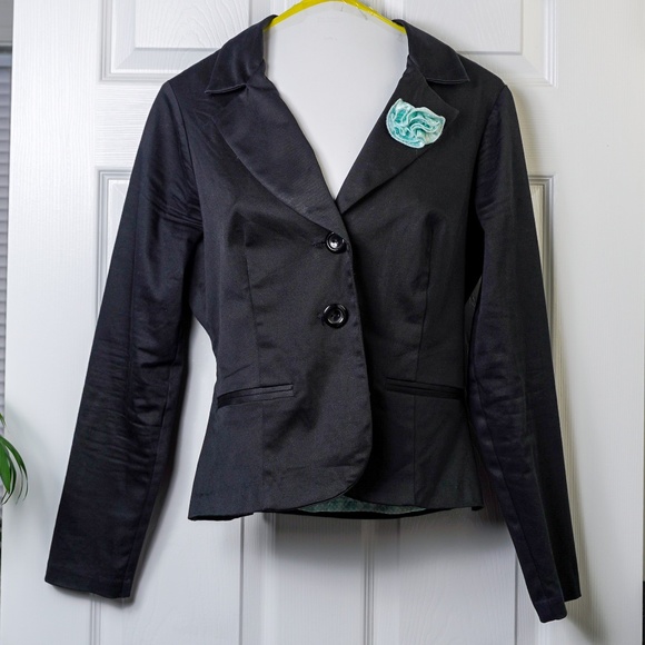 Black Blazer Jacket w Shoulder Pads Suit - Picture 1 of 7